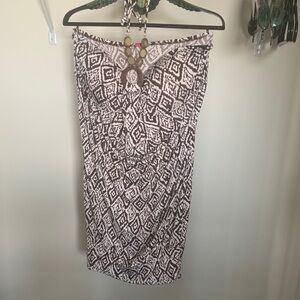 Heart Soul Strapless Printed Midi Dress in Brown and White